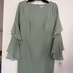 Calvin Klein Sage Ruffle Sleeve Sheath Dress- size 10